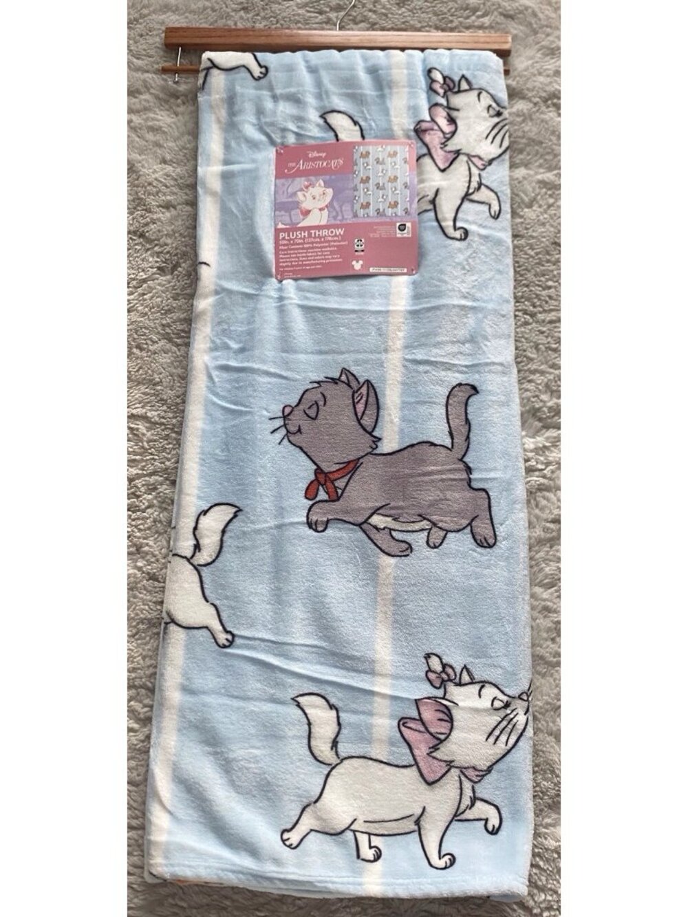 Disney The Aristocats Marie Toulouse & Berlioz Blue Soft Throw Blanket 50”x70”